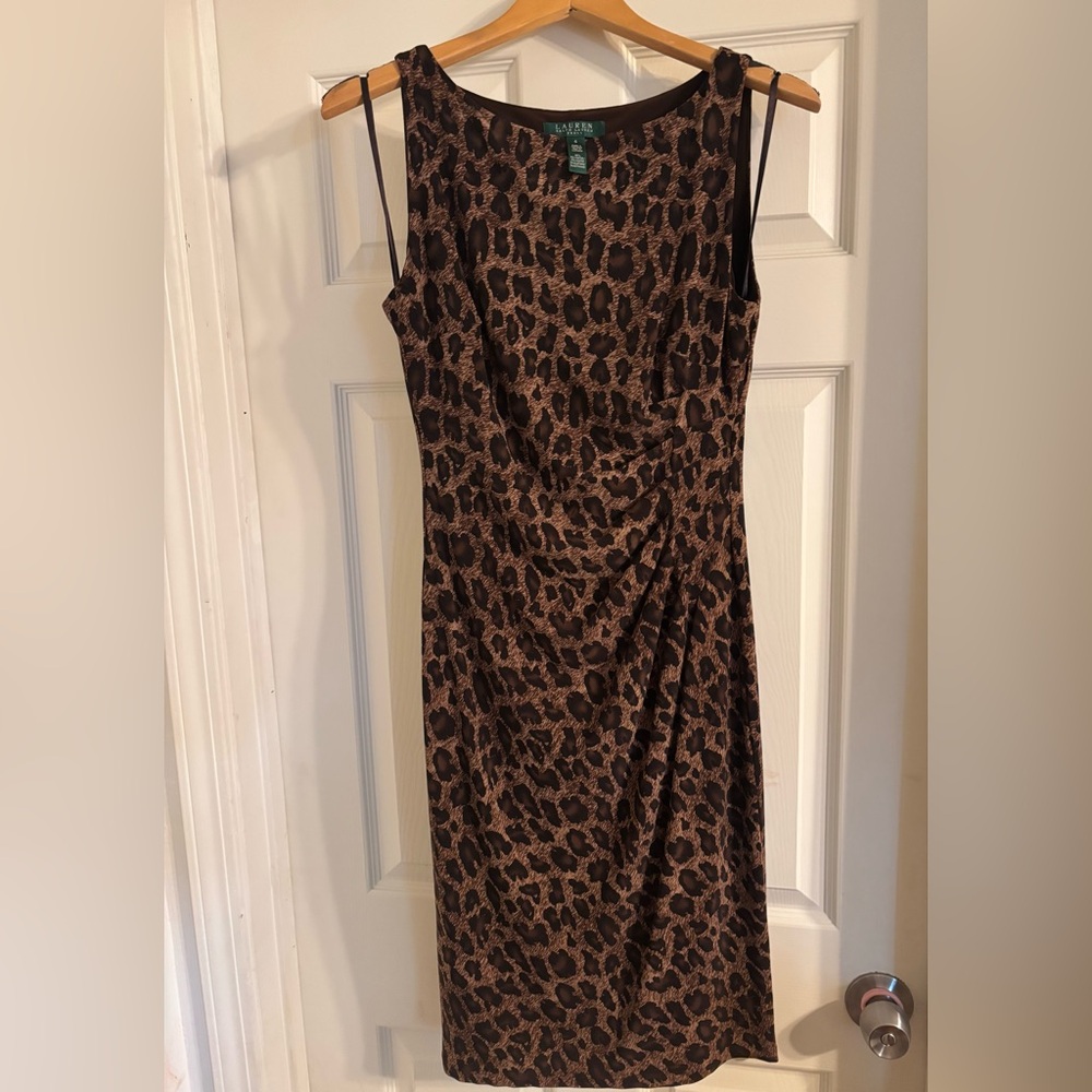 Ralph Lauren Brown Animal Print Midi Dress